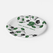 男子女子グリーンブラックサッカースポーツバースデーパーティー ペーパープレート (アングル)