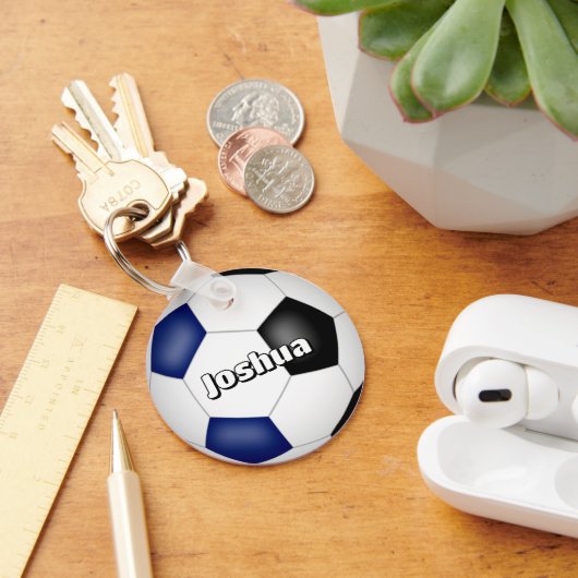 男子女子サッカーブルーブラックチームカラー キーホルダー (デスク)