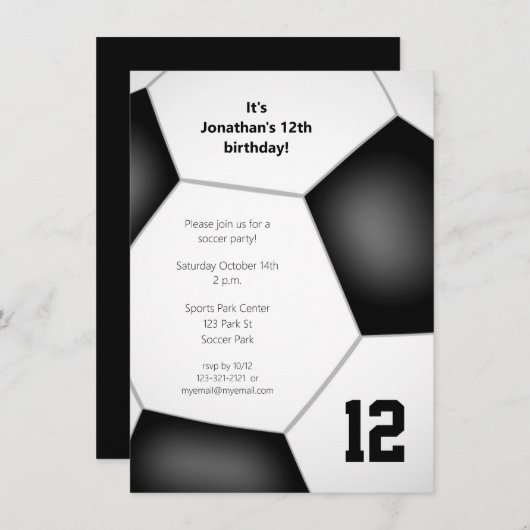 男子女子サッカー誕生日スポーツパーティー 招待状 (正面/裏面)