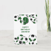 男子女子サッカー選手グリーンハッピーバースデー カード (正面)