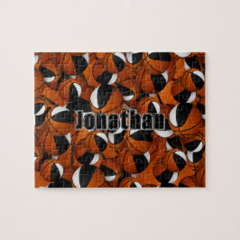 男子女子バスケットボール白黒チームカラー ジグソーパズル