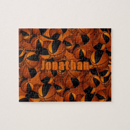 男子女子ブラックオレンジ色のバスケットチームカラー ジグソーパズル (横)
