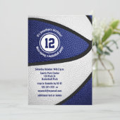 男子女子ブルーホワイトバスケットボール誕生日パーティー 招待状 (スタンド正面)