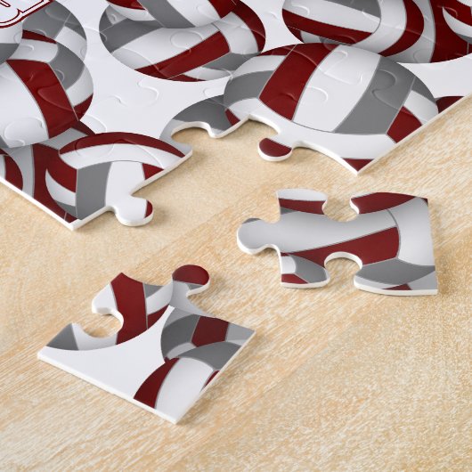 男子女子マルーン灰色バレーボールチームカラー ジグソーパズル (側面)