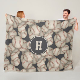 男子女子野球ソフトボールモノグラムの模様 フリースブランケット