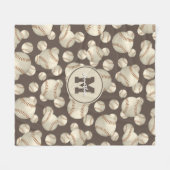 男子女子野球ソフトボールモノグラムの模様 フリースブランケット (正面(横))