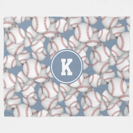 男子女子野球ソフトボールモノグラムの模様 フリースブランケット (正面(横))