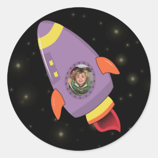 男子宇宙ロケット船学校ステッカーラベル ラウンドシール