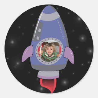 男子宇宙ロケット船学校ステッカーラベル ラウンドシール