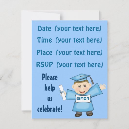 男子幼稚園/幼稚園卒業パーティー 招待状 (裏面)