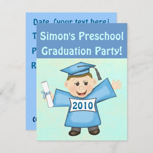 男子幼稚園/幼稚園卒業パーティー 招待状 (正面/裏面)