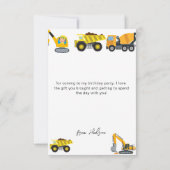 男子建設バースデーパーティーのテーマ サンキューカード (裏面)