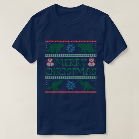 男子恐竜の醜いクリスマスセーターTシャツ Tシャツ (デザイン正面)