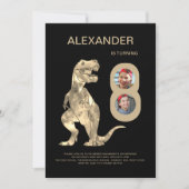 男子恐竜8歳誕生日パーティー写真コラージュ 招待状 (正面)