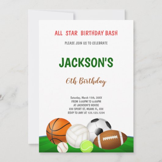 男子数々のの編集可能スポーツパーティー招待状 招待状 (正面)
