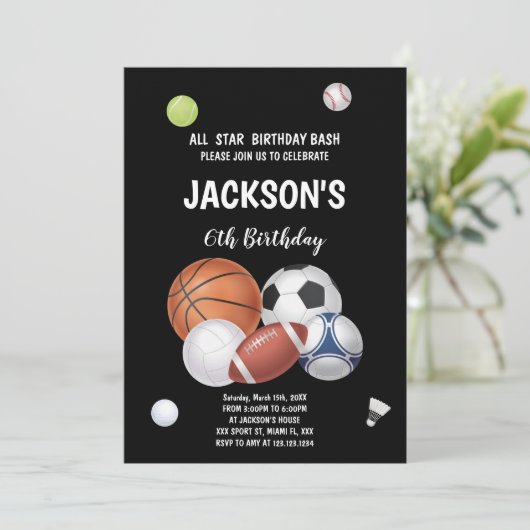 男子数々のの編集可能スポーツパーティー招待状 招待状 (スタンド正面)