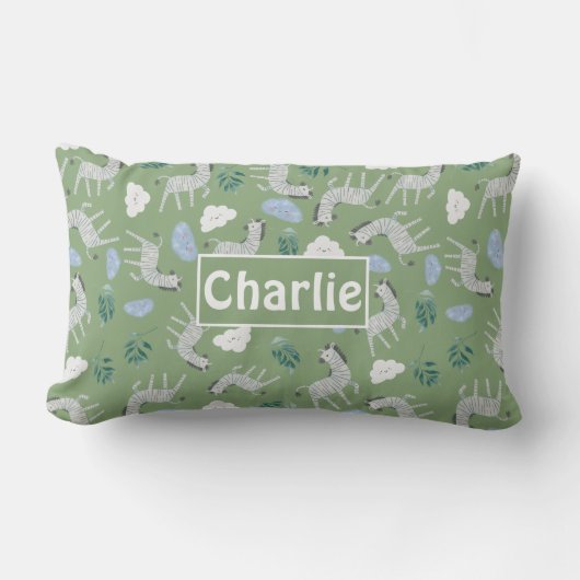 男子用のサファリ柄のモノグラム　セージグリーン ランバークッション (正面)
