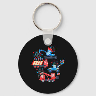 男子用4thオブジュライ クレーン付きトラック建設車両 キーホルダー