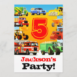 男子第5誕生日建築トラックパーティー 招待状