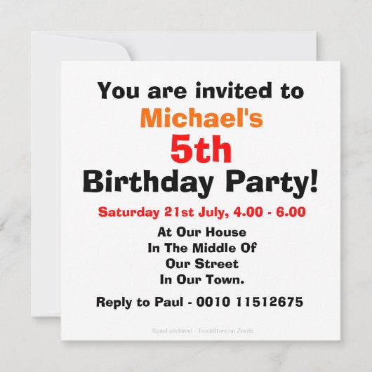 男子第5誕生日建築トラックパーティー 招待状 (裏面)