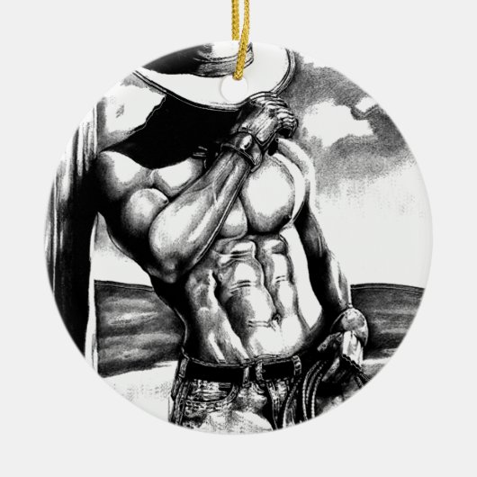 『男子美術のカウボーイ・ボディービルダー・クリスマス』 セラミックオーナメント (正面)