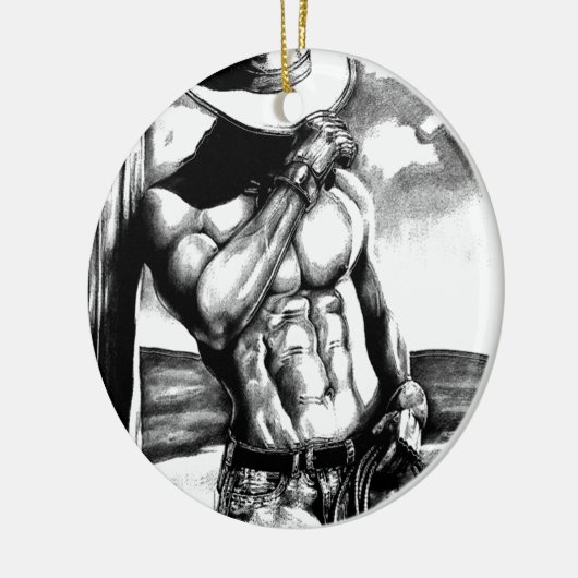 『男子美術のカウボーイ・ボディービルダー・クリスマス』 セラミックオーナメント (左)