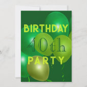 男子誕生日グリーンの風船パーティー招待状 招待状 (正面)