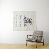 男子象サテンゴールドブルー赤ちゃん歓迎会 タペストリー (インサイチュ(横))