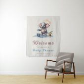 男子象サテンゴールドブルー赤ちゃん歓迎会 タペストリー (インサイチュ)