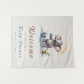 男子象サテンゴールドブルー赤ちゃん歓迎会 タペストリー (正面(横))