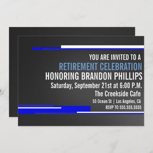 男子退モダン職パーティーお祝い招待状 招待状 (正面/裏面)