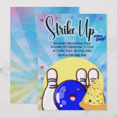 男子青いボウリング タイ・ダイ・パーティー 招待状 (正面/裏面)