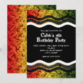男子高校生向け 赤 黄 緑 煙のパーティー招待状 招待状 (正面/裏面)