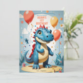 男子1歳の誕生日かわいいディナおもしろいーソールtレックス 招待状 (スタンド正面)