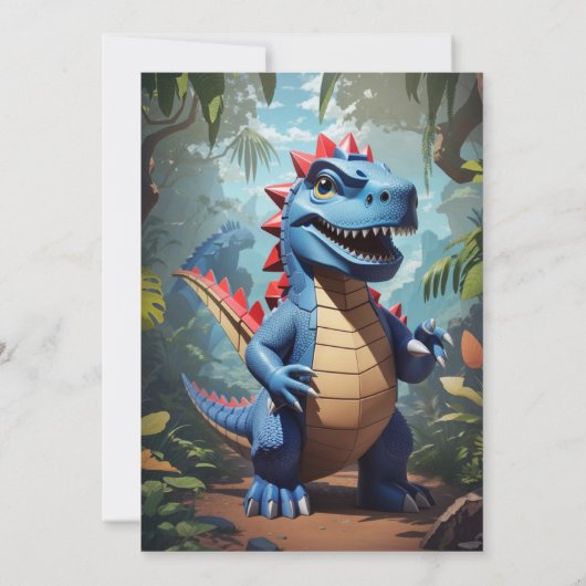 男子1歳の誕生日かわいいディナおもしろいーソールtレックス 招待状 (裏面)