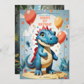 男子1歳の誕生日かわいいディナおもしろいーソールtレックス 招待状 (正面/裏面)