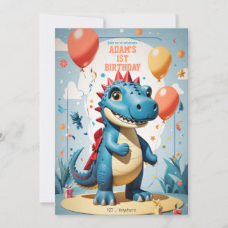 男子1歳の誕生日かわいいディナおもしろいーソールtレックス 招待状