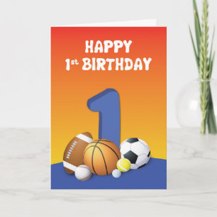 男子1歳の誕生日スポーツボール カード