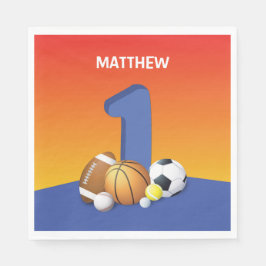 男子1歳の誕生日スポーツボール スタンダードランチョンナプキン