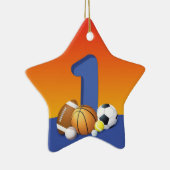 男子1歳の誕生日スポーツボール セラミックオーナメント (右)