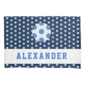 男子10代の若者スポーツブルーサッカーボールパーソナライズされた 枕カバー (正面)