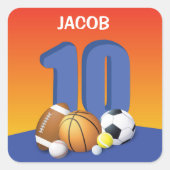 男子10誕生日スポーツボール スクエアシール (正面)