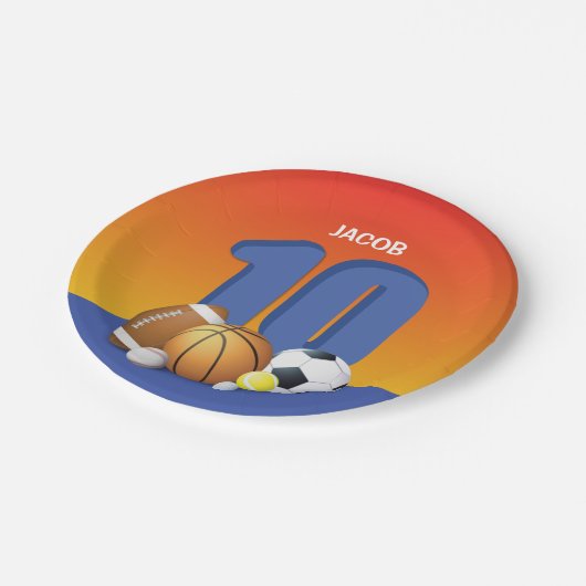 男子10誕生日スポーツボール ペーパープレート (アングル)