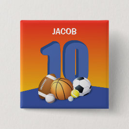 男子10誕生日スポーツボール 缶バッジ