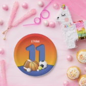 男子11誕生日スポーツボール ペーパープレート (パーティー)