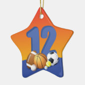 男子12誕生日スポーツボール セラミックオーナメント (左)