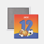 男子12誕生日スポーツボール マグネット (正面/裏面)