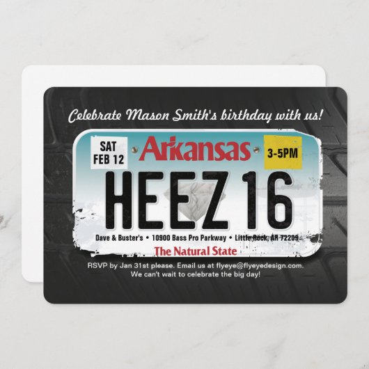 男子16誕生日アーカンサス免許招待状 招待状 (正面/裏面)