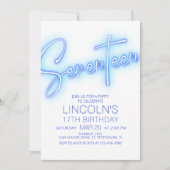 男子17歳 ネオンポール 誕生日招待状 招待状 (正面)