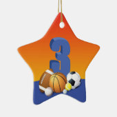 男子3歳の誕生日スポーツボール セラミックオーナメント (右)